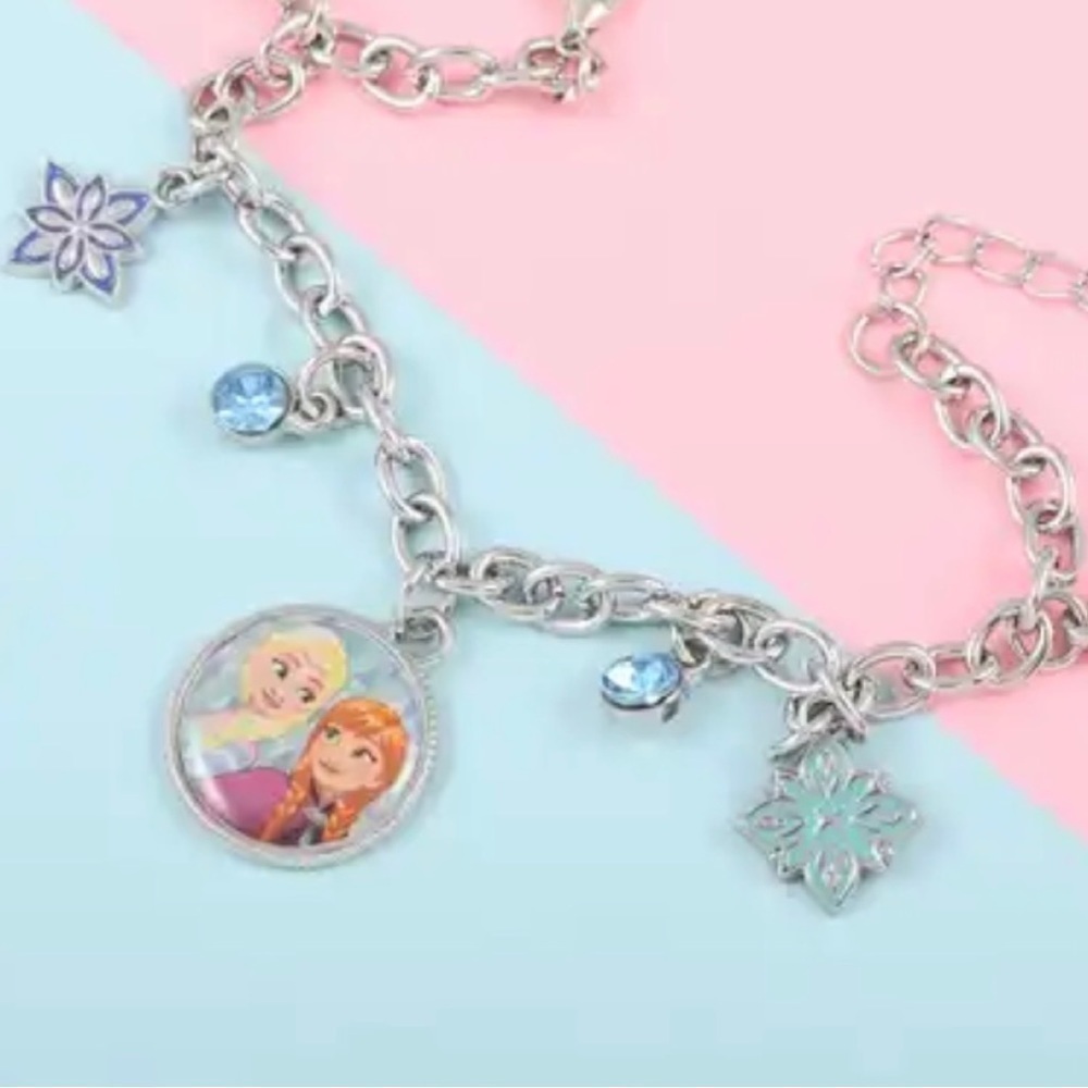 DISNEY Sky Blue Austrian Crystal Rhodium Over Silver-tone Charm Bracelet